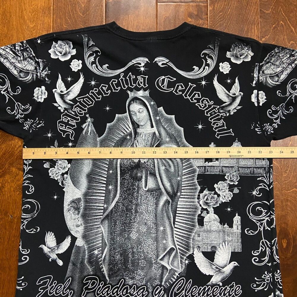 Yazbek Madre Celestial AOP Spanish Pious & Merciful Black Tee Men's Size XL - Picture 7 of 8